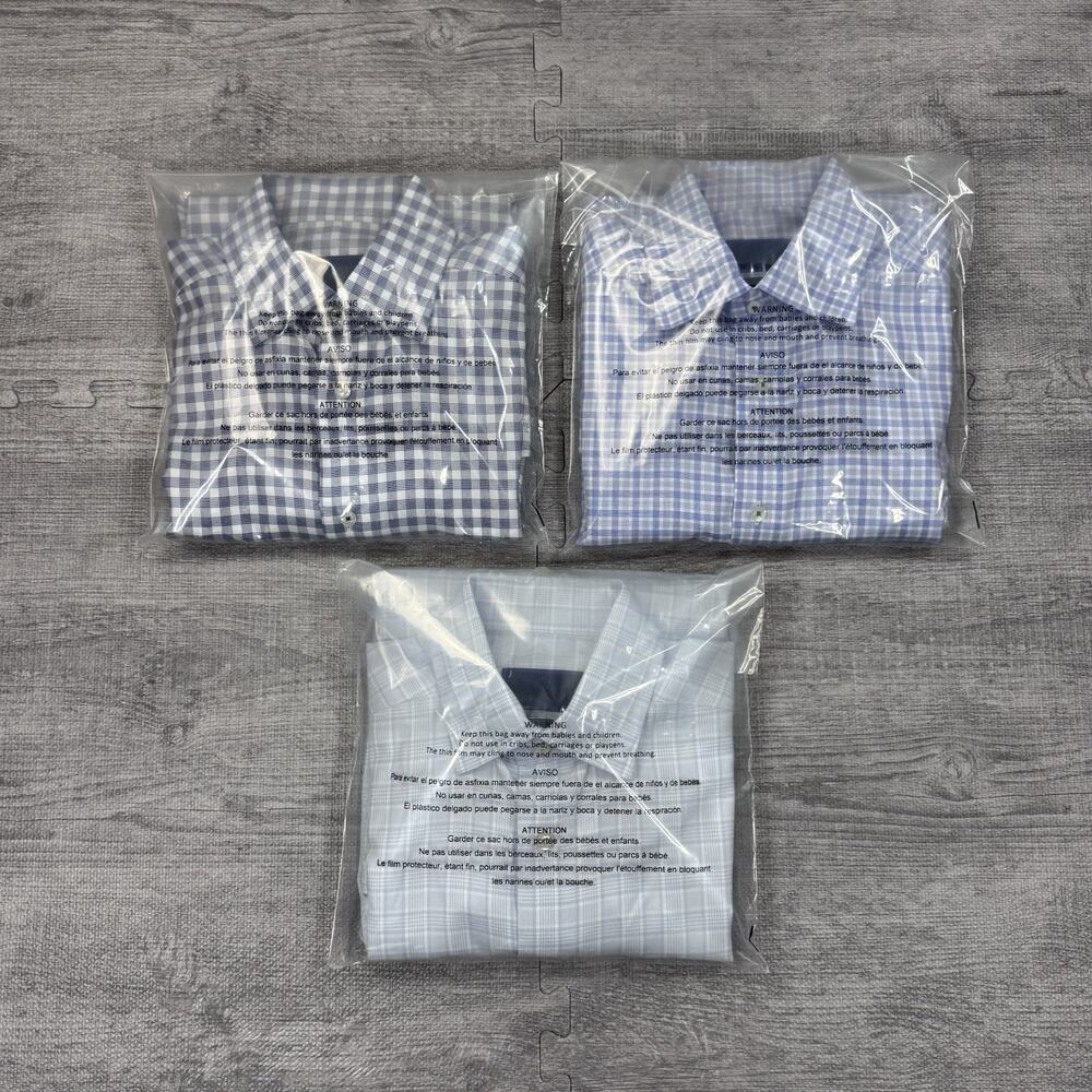 Lot Of 3 David Donahue Trim Fit Plaid Dress Shirt Men's 15 32/33 Preppy NWOT